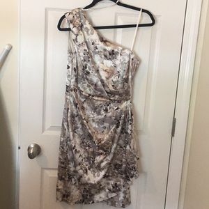 One shoulder floral print dress.
